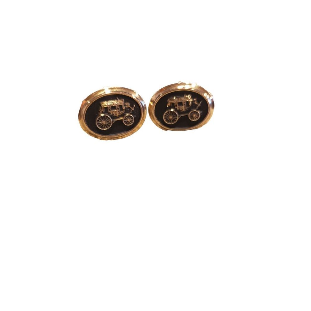 Vintage Estate Stunning Wells Fargo Cuff Link Oval Gold Black Employee Cufflinks
